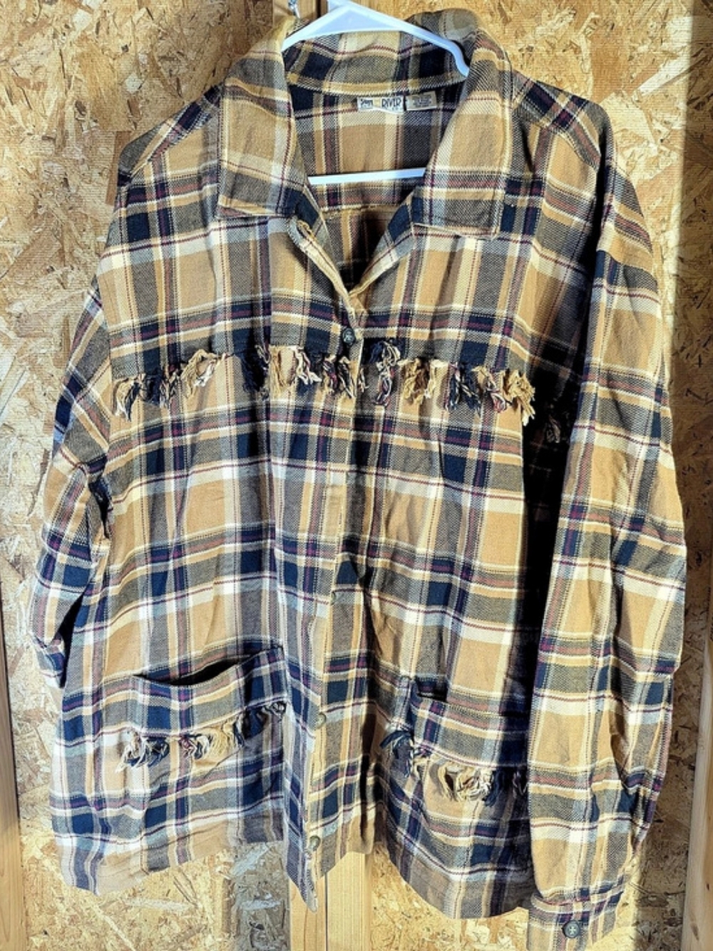 Sun River Co Plaid Fringe Utility Jacket in Brown & Blue